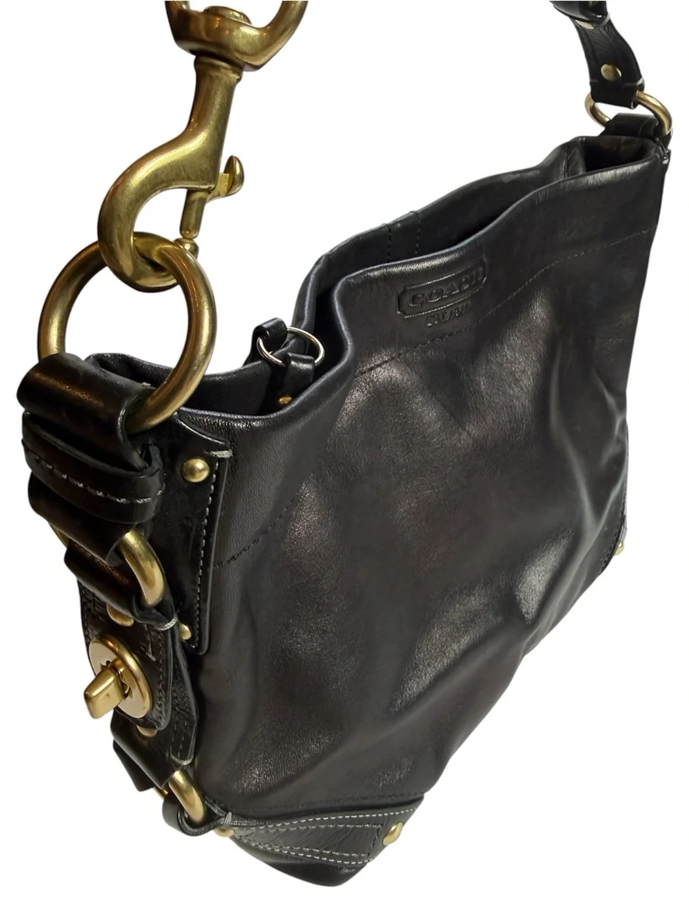 Vintage Y2K Coach Carly 2007 black leather hobo shoulder bag